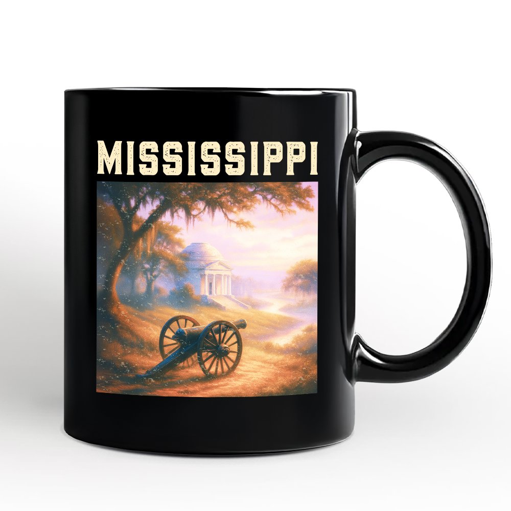 Artistic Mississippi State Vicksburg National Military Park Personalized Mug, Southern Heritage Gift and Travel Souvenir with Custom Name Personalized Ceramic Mug OrnamentallyYou Black Non-Custom 