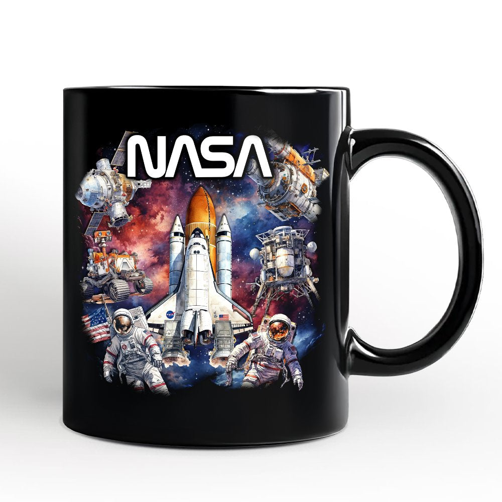 Artistic NASA Handcrafted Christmas Personalized Mug, Astronaut in Outer Space with the Planets Gift with Custom Name Personalized Ceramic Mug OrnamentallyYou White - Black Non-Custom 