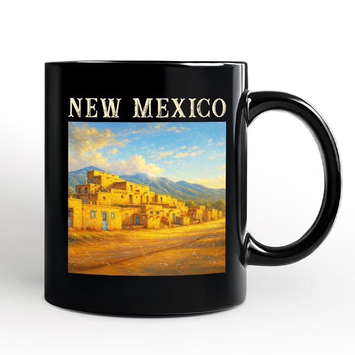 Artistic New Mexico State Taos Pueblo Personalized Mug, Native American Heritage Gift and Southwestern Cultural Souvenir with Custom Name Personalized Ceramic Mug OrnamentallyYou Black Non-Custom 