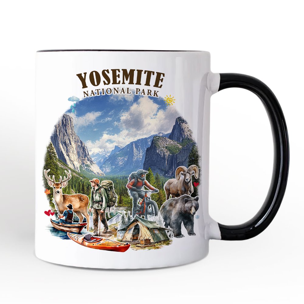 Artistic Yosemite National Park Personalized Mug, California Hikers Travel Gift and Souvenir with Custom Name Personalized Ceramic Mug OrnamentallyYou White - Black Non-Custom 