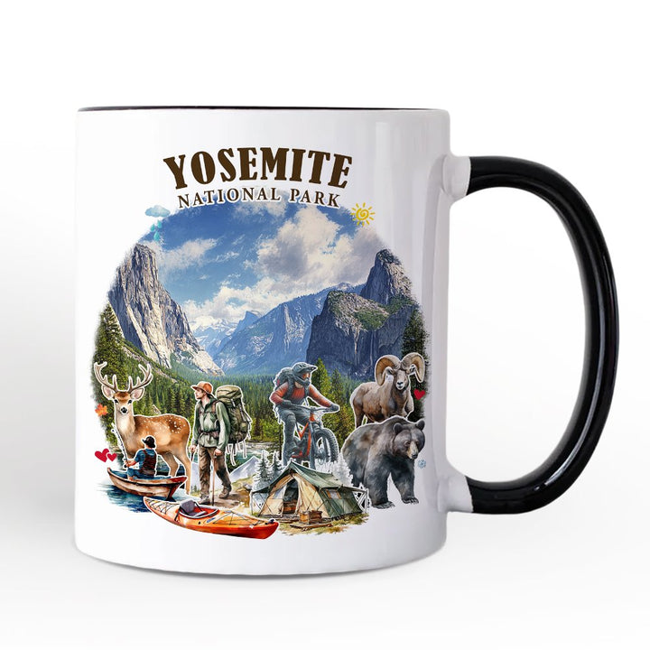 Artistic Yosemite National Park Personalized Mug, California Hikers Travel Gift and Souvenir with Custom Name Personalized Ceramic Mug OrnamentallyYou White - Black Non-Custom 