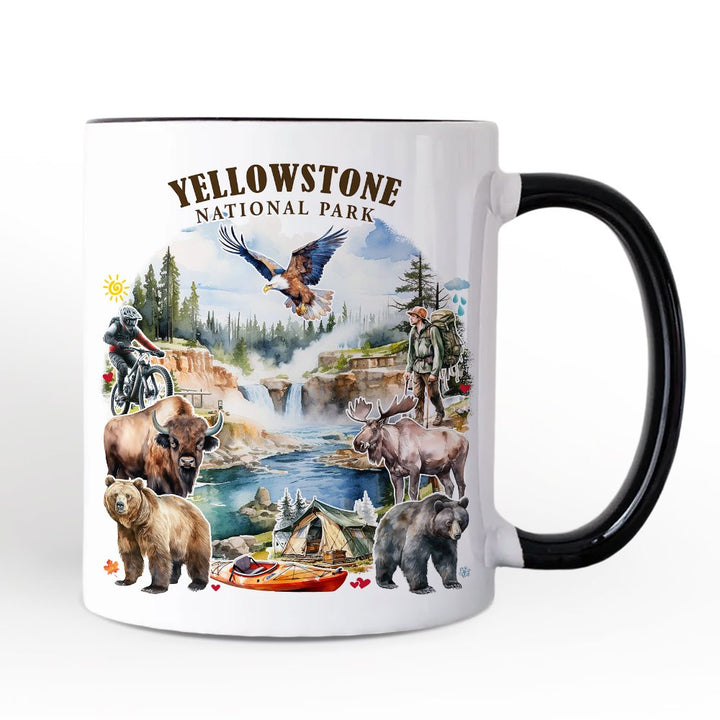 Artistically Vibrant Yellowstone National Park Personalized Mug, Wildlife and Nature Gift and Souvenir with Custom Name Personalized Ceramic Mug OrnamentallyYou White - Black Non-Custom 