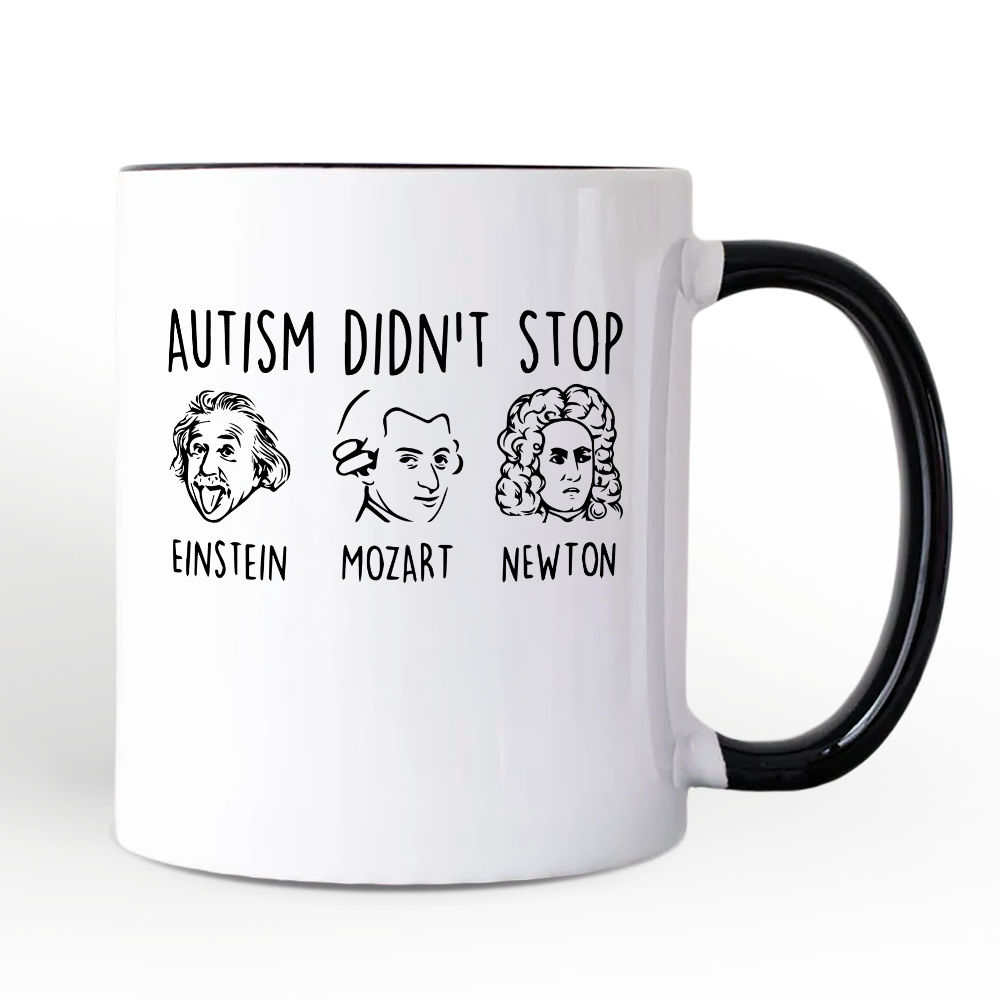 Autism Didn’t Stop Them Personalized Mug, Neurodiversity Awareness Gift with Einstein Mozart Newton and Custom Name