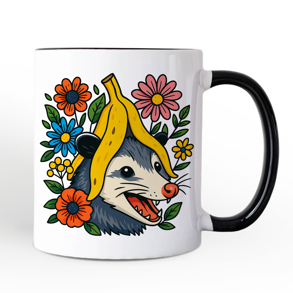 Banana Possum Floral Mug, Funny Animal Gift