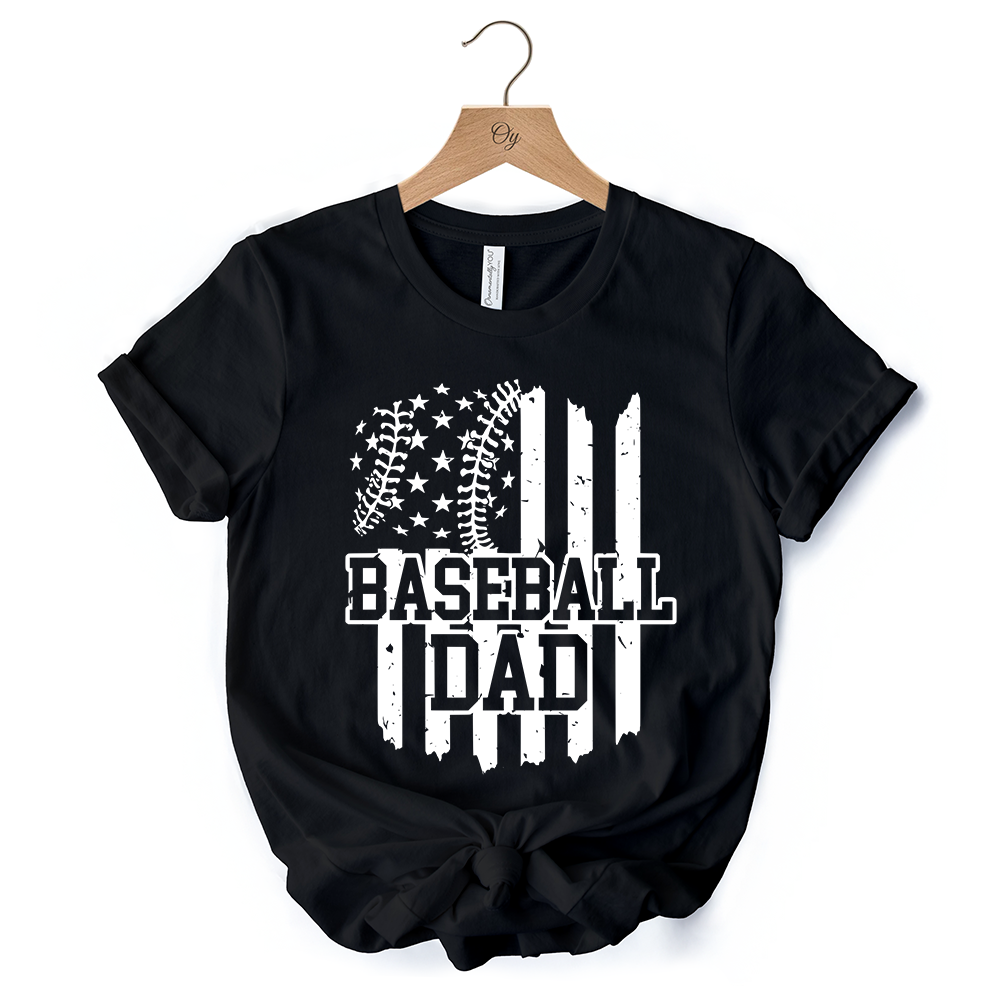 Baseball Dad T-Shirt, Black and White Patriotic Tee for Sports Fathers