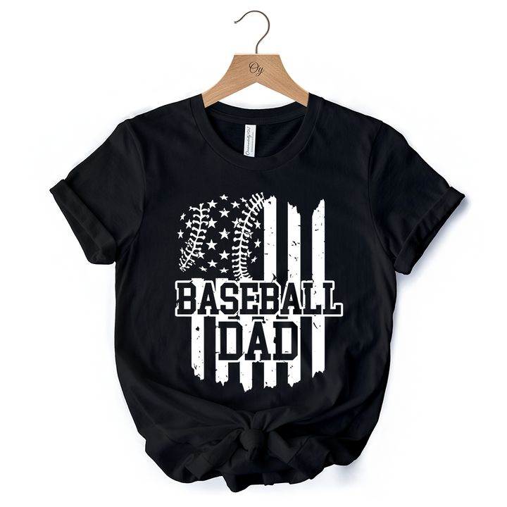 Baseball Dad T-Shirt, Black and White Patriotic Tee for Sports Fathers