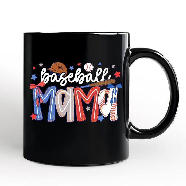 Baseball Mama Preppy Bow Mug, Girly Sports Mom Gift Personalized Ceramic Mug OrnamentallyYou 