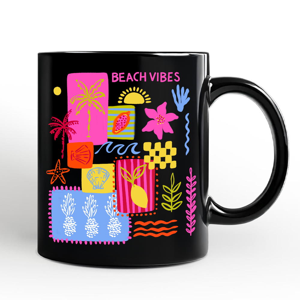 Beach Vibes Patchwork Summer Mug, Preppy Beach Aesthetic Gift