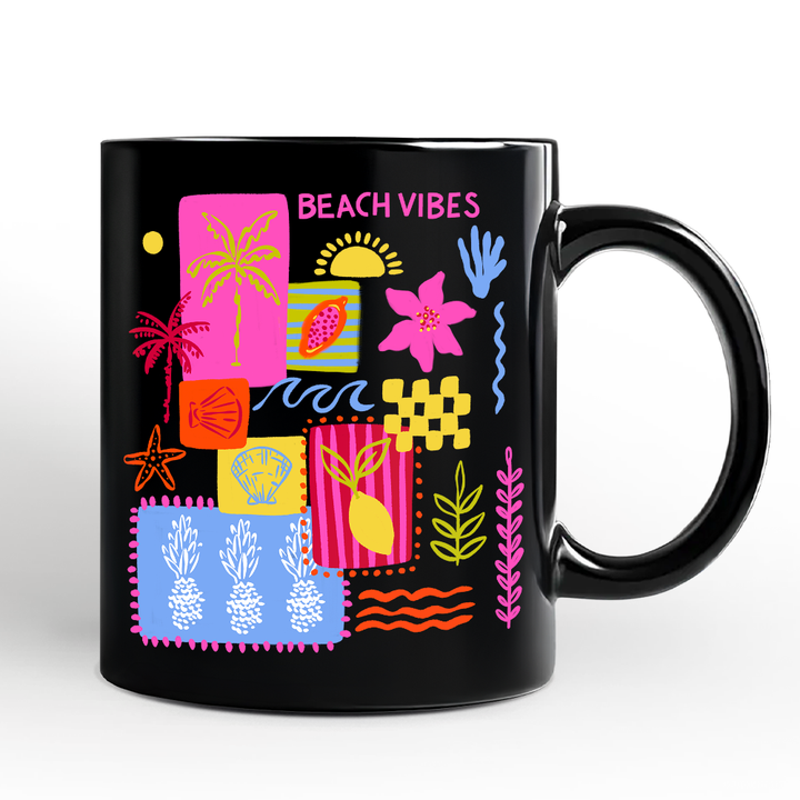 Beach Vibes Patchwork Summer Mug, Preppy Beach Aesthetic Gift