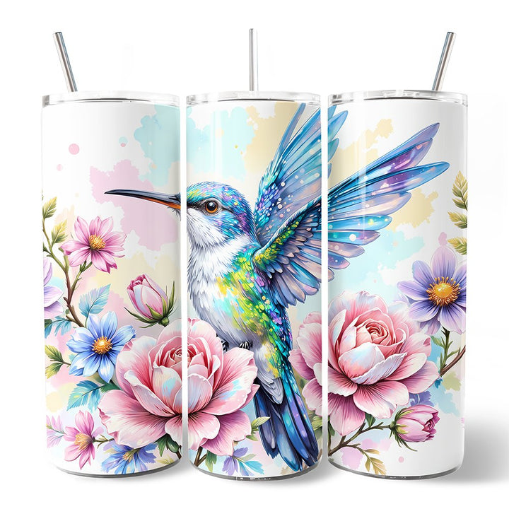 Beautiful Floral Hummingbird 20oz Personalized Tumbler With Lid and Stainless Steel Straw, Vibrant Roses Travel Mug Gift Tumbler OrnamentallyYou 