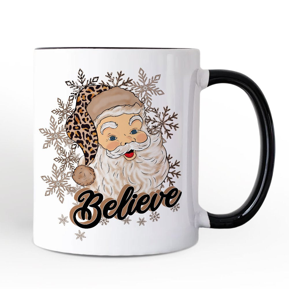Believe Santa Cheetah Leopard Personalized Mug, Retro Christmas Gift with Custom Name Personalized Ceramic Mug OrnamentallyYou White - Black Non-Custom 