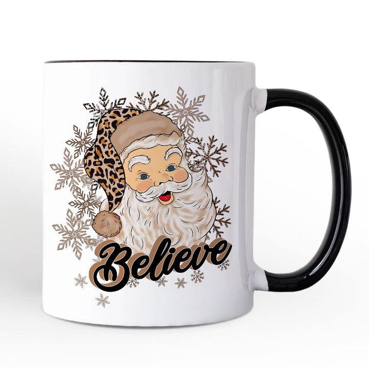 Believe Santa Cheetah Leopard Personalized Mug, Retro Christmas Gift with Custom Name Personalized Ceramic Mug OrnamentallyYou White - Black Non-Custom 