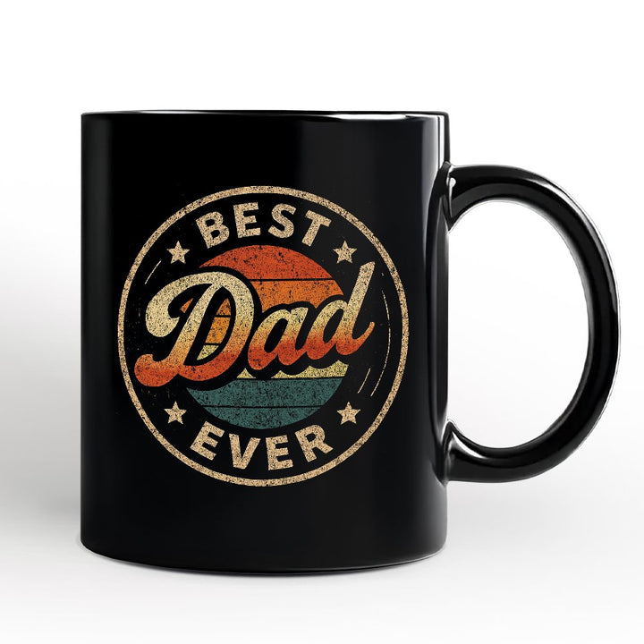 Best Dad Ever Retro Sunset Personalized Mug, Vintage Fathers Gift with Custom Name Personalized Ceramic Mug OrnamentallyYou Black Non-Custom 