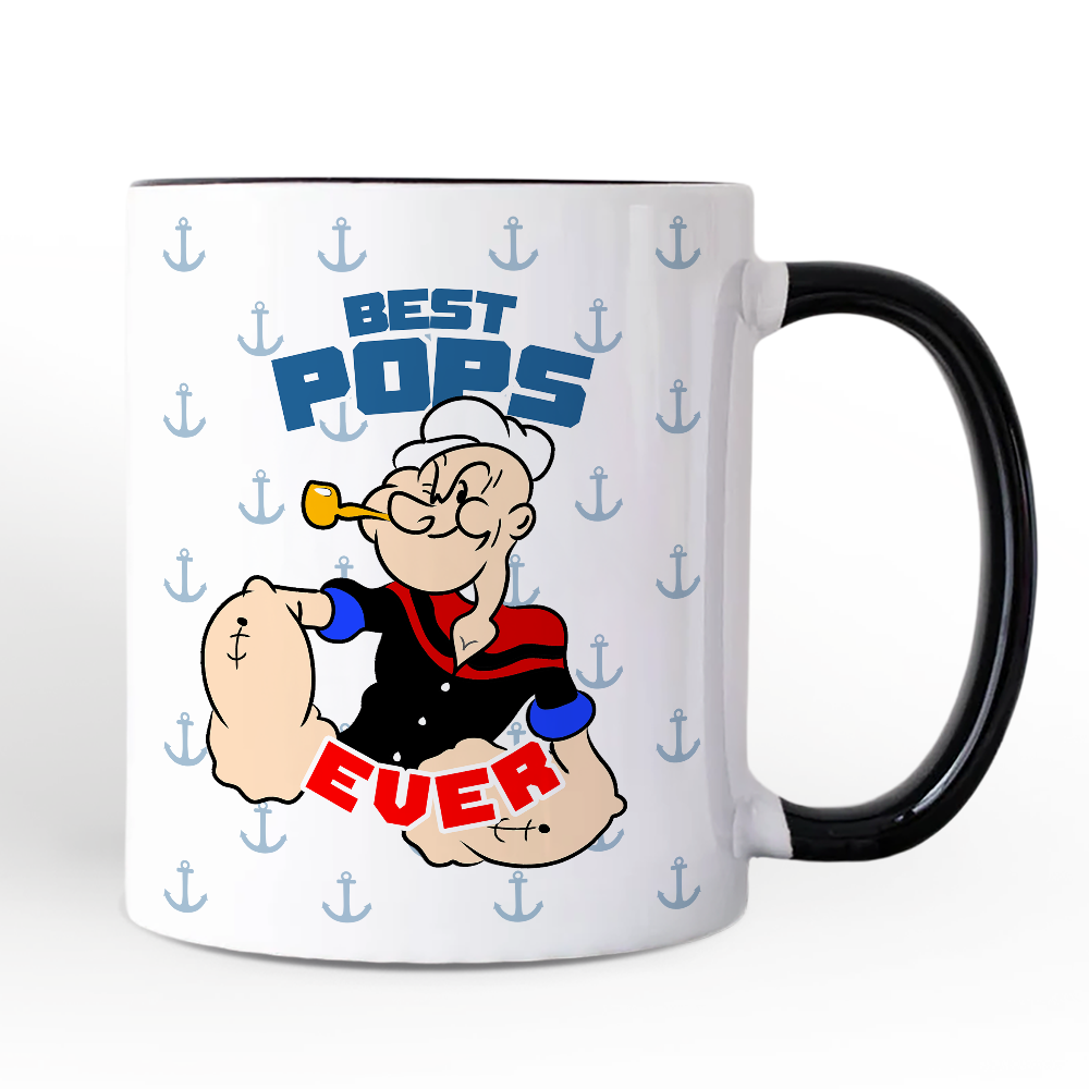 Best Pops Ever Personalized Mug, Classic Popeye the Sailorman Dad Gift with Custom Name