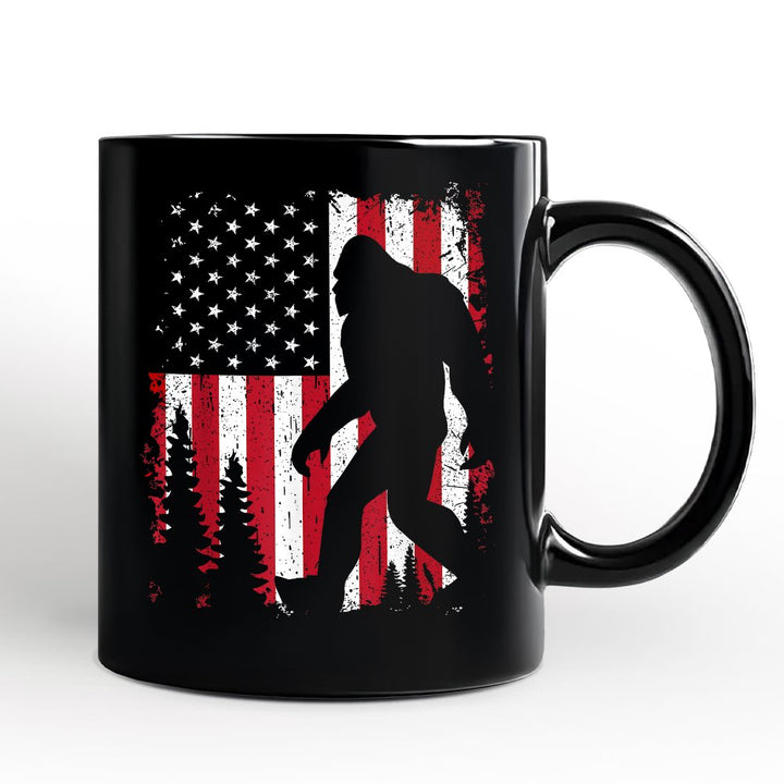 Bigfoot American Flag Personalized Mug, Patriotic Sasquatch Gift with Custom Name Personalized Ceramic Mug OrnamentallyYou Black Non-Custom 