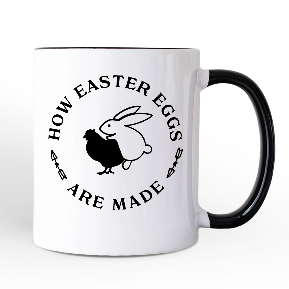 Bold Funny Easter Bunny Sarcastic Personalized Mug, How Easter Eggs Are Made Gift with Custom Name