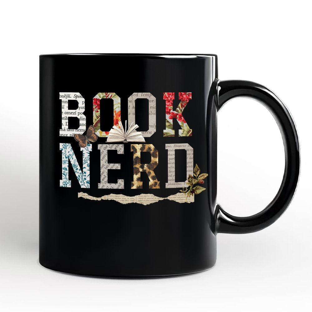 Book Nerd Collage Retro Personalized Mug, Bookish Booktok Librarian Gift with Custom Name Personalized Ceramic Mug OrnamentallyYou Black Non-Custom 