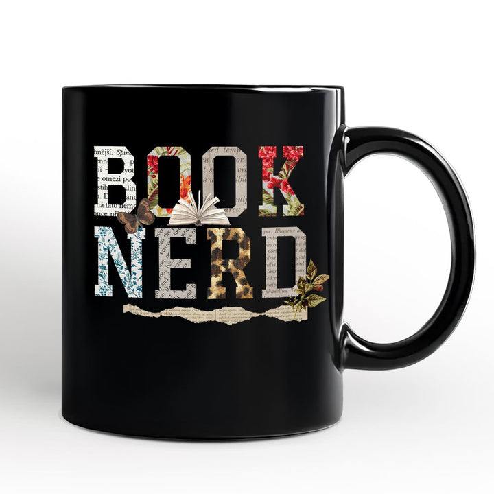 Book Nerd Collage Retro Personalized Mug, Bookish Booktok Librarian Gift with Custom Name Personalized Ceramic Mug OrnamentallyYou Black Non-Custom 