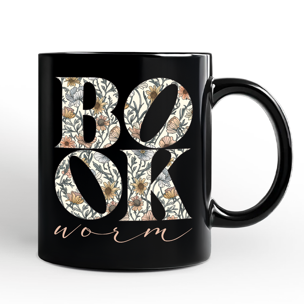 Bookworm Floral Personalized Mug, Boho Wildflower Book Lover Gift with Custom Name