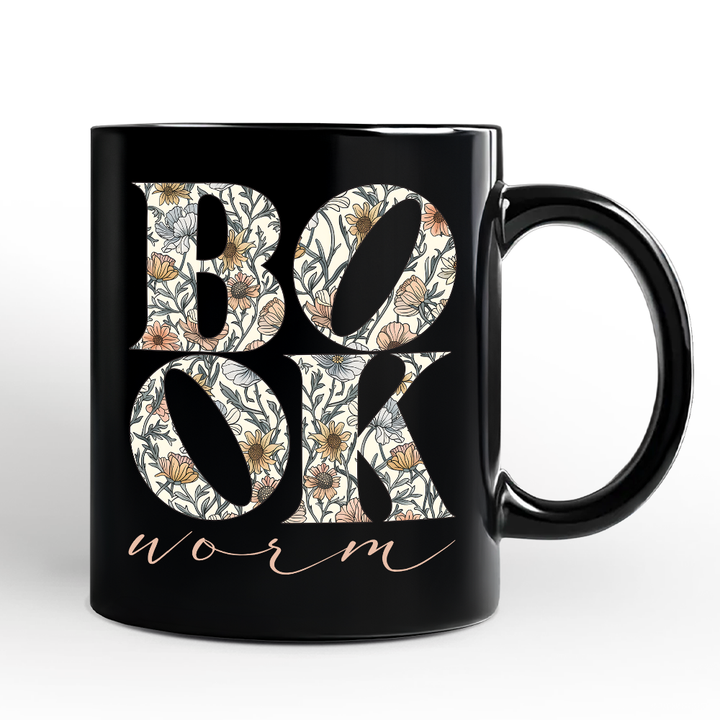 Bookworm Floral Personalized Mug, Boho Wildflower Book Lover Gift with Custom Name