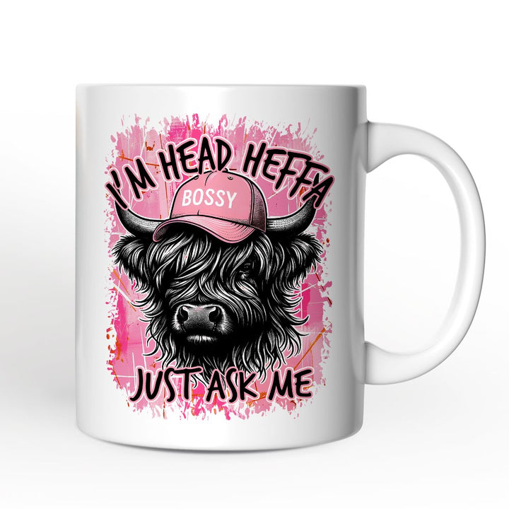 Bossy Highland Cow Personalized Mug, Head Heifer Funny Western Gift with Custom Name Personalized Ceramic Mug OrnamentallyYou White Non-Custom 