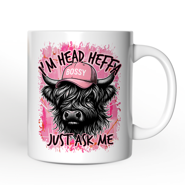 Bossy Highland Cow Personalized Mug, Head Heifer Funny Western Gift with Custom Name