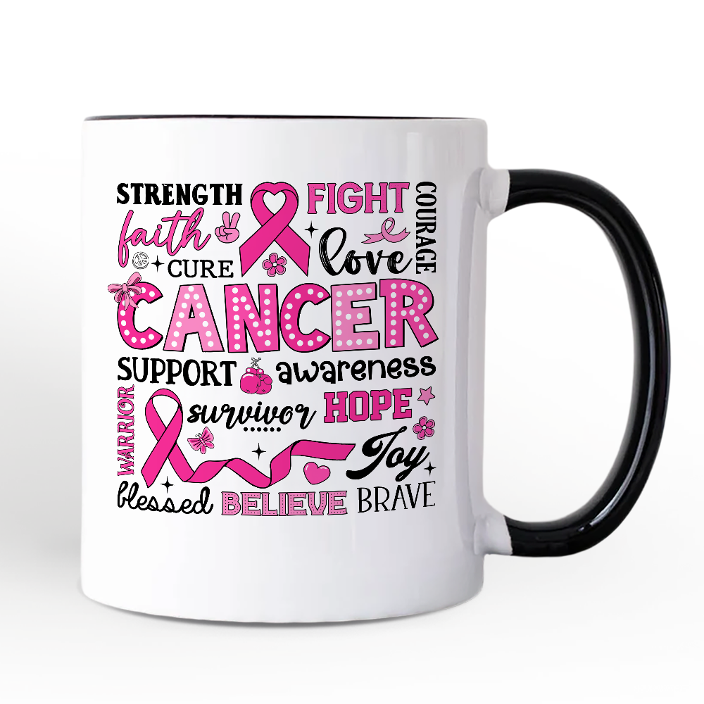 Breast Cancer Awareness Ribbon Personalized Mug, In October We Wear Pink Support Gift with Custom Name