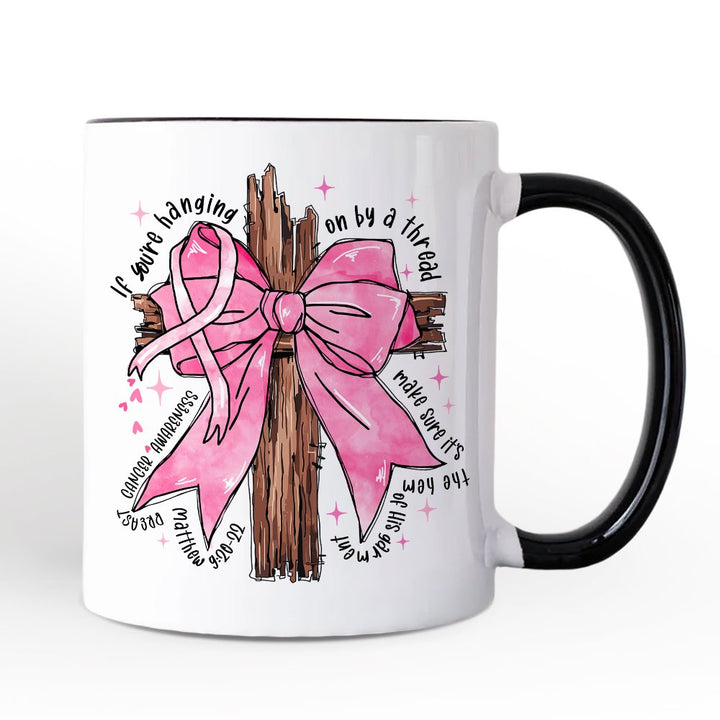 Breast Cancer Pink Bow Cross Personalized Mug, Awareness Faith Christian Gift with Custom Name Personalized Ceramic Mug OrnamentallyYou White - Black Non-Custom 