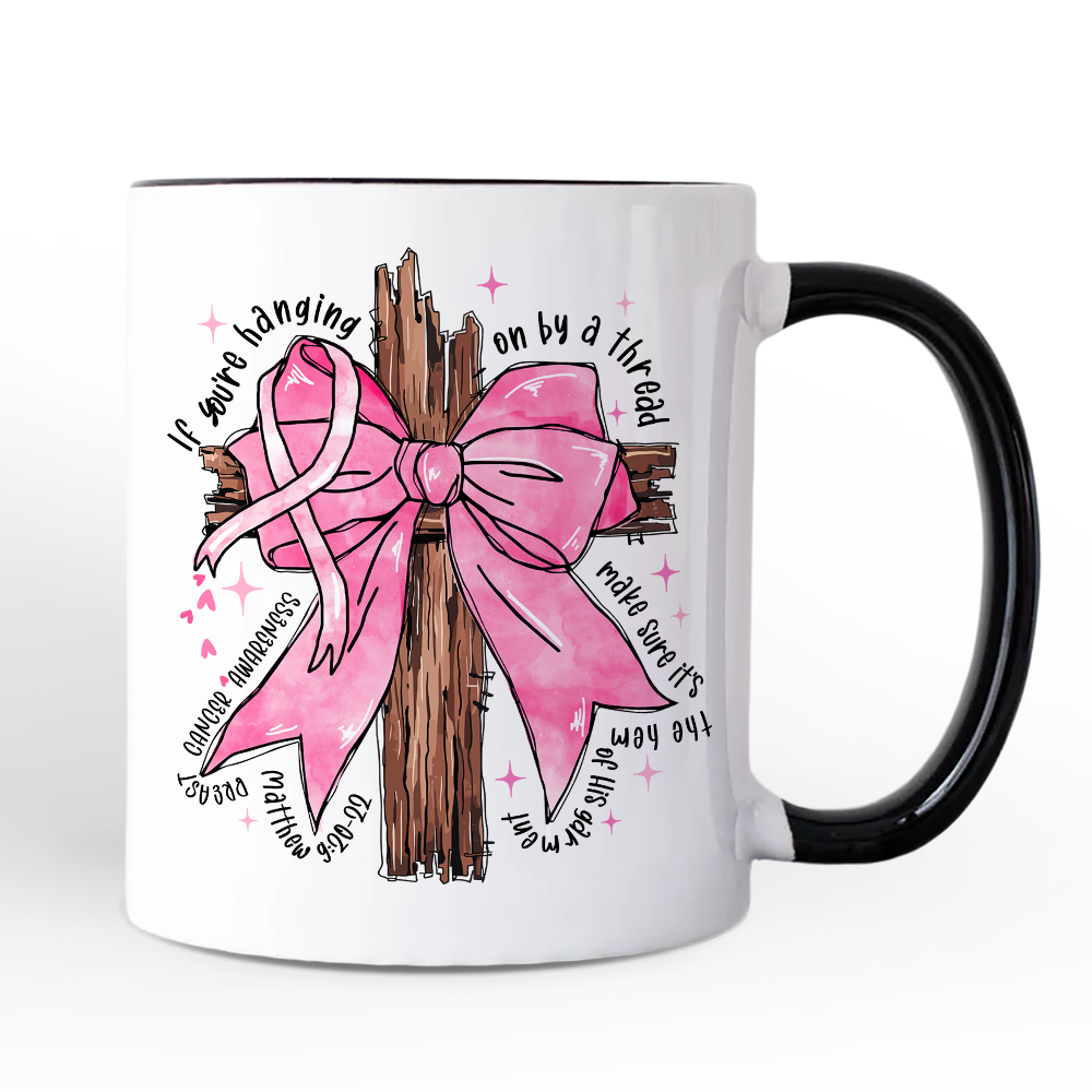 Breast Cancer Pink Bow Cross Personalized Mug, Awareness Faith Christian Gift with Custom Name