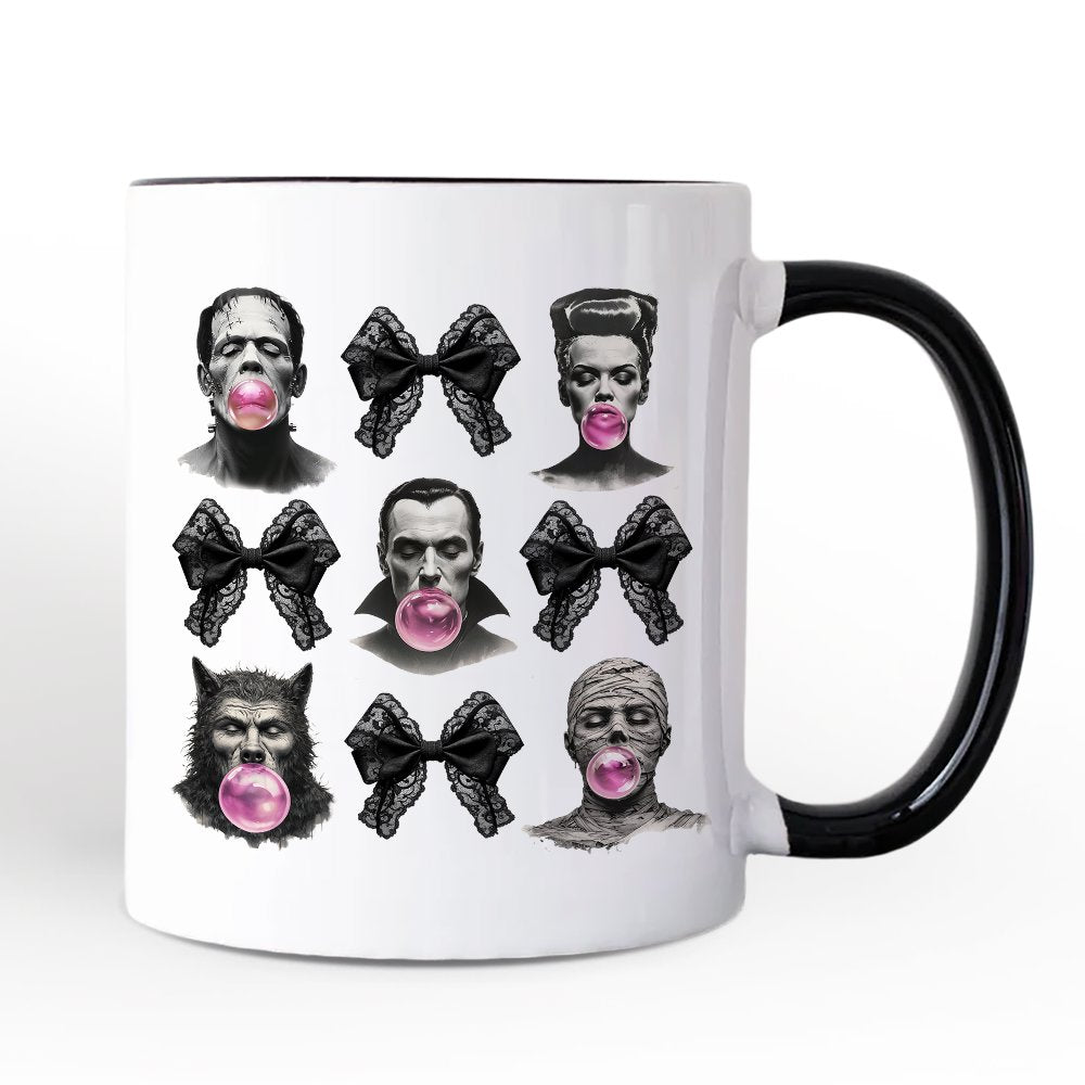 Bubblegum Classic Monster Personalized Mug, Funny Coquette Bow Gift with Retro Style and Custom Name Personalized Ceramic Mug OrnamentallyYou White - Black Non-Custom 