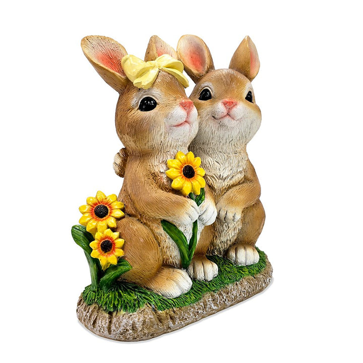 Bunny Embrace Garden Statue, 8" Hugging Rabbit Couple Figurine Outdoor Decor Resin Statues OrnamentallyYou 