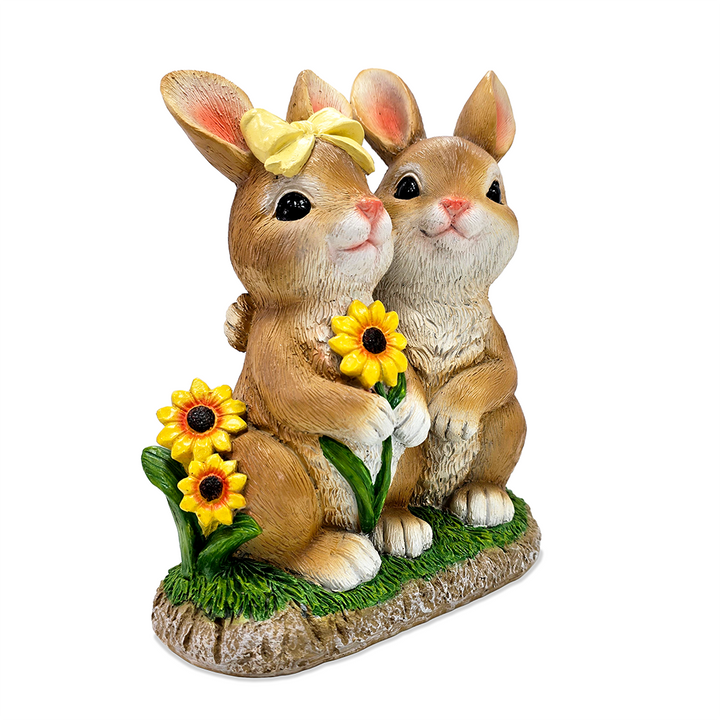 Bunny Embrace Garden Statue, 8" Hugging Rabbit Couple Figurine Outdoor Decor