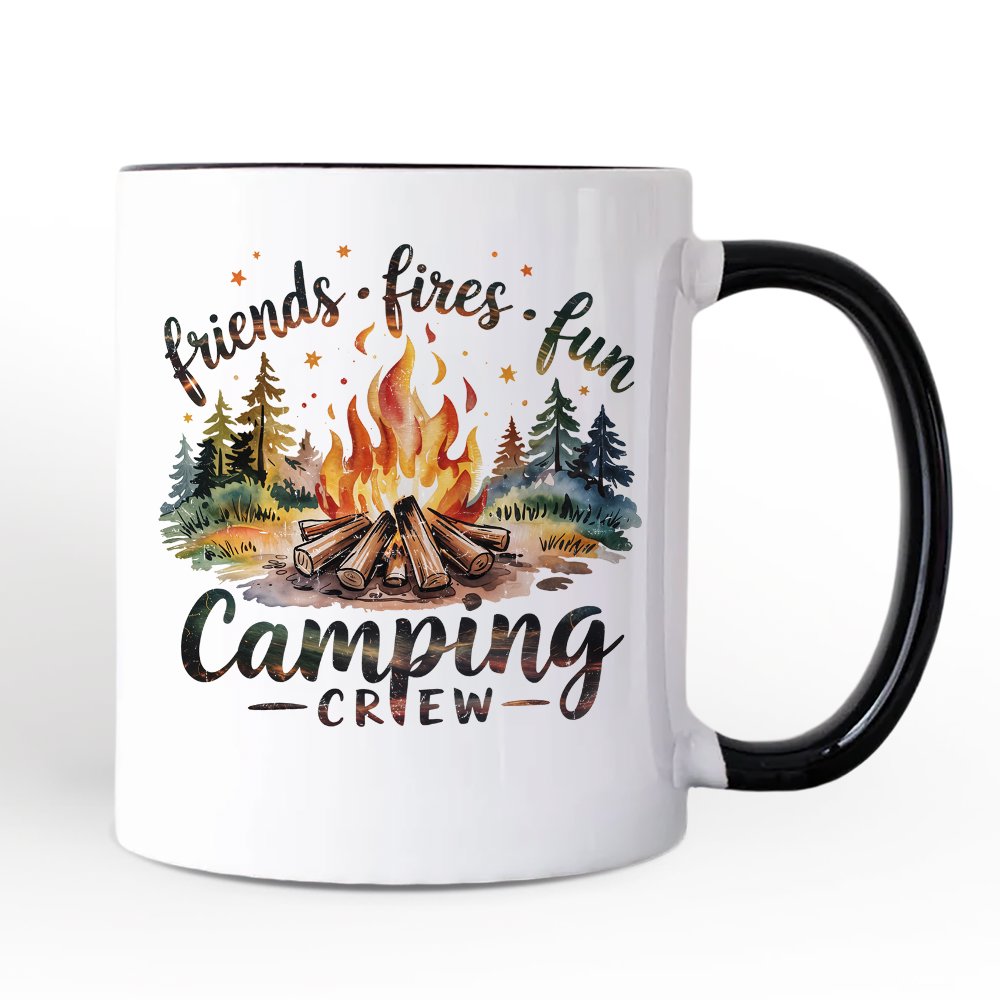 Camping Crew Campfire Personalized Mug, Friends Fires Fun Outdoor Gift with Custom Name Personalized Ceramic Mug OrnamentallyYou Black Handle Non-Custom 
