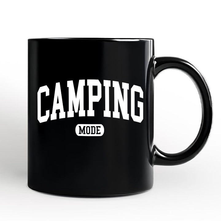 Camping Mode Varsity Mug, Minimalist Outdoors Gift Personalized Ceramic Mug OrnamentallyYou 