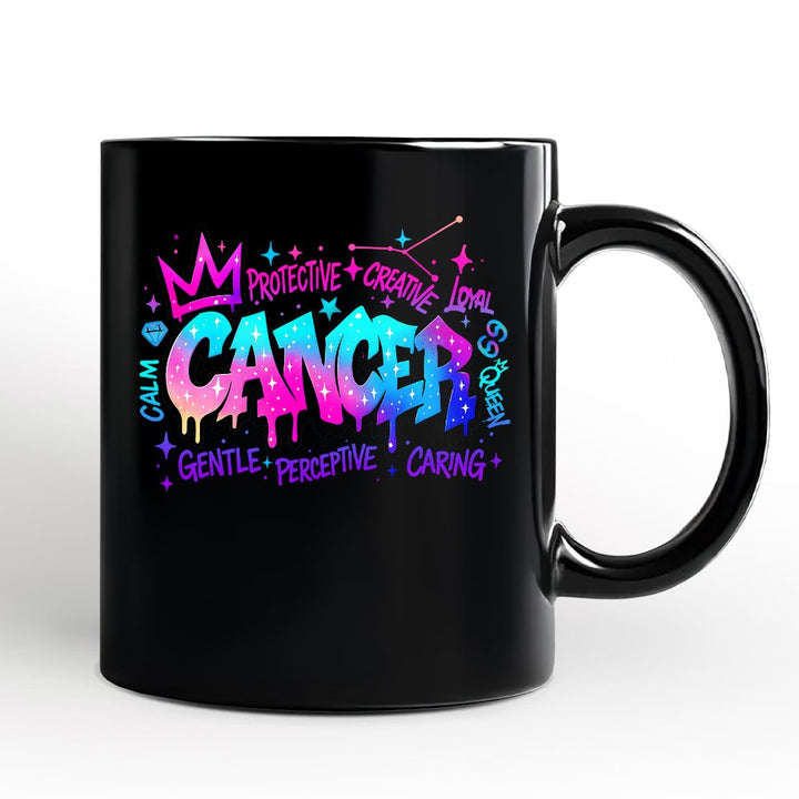Cancer Graffiti Zodiac Personalized Mug, Street Style Astrology Horoscope Gift with Custom Name Personalized Ceramic Mug OrnamentallyYou Black Non-Custom 