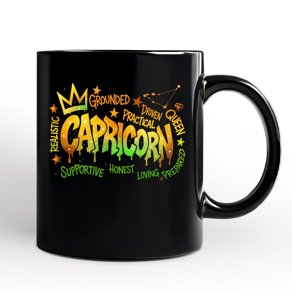 Capricorn Graffiti Zodiac Personalized Mug, Street Style Astrology Horoscope Gift with Custom Name Personalized Ceramic Mug OrnamentallyYou Black Non-Custom 