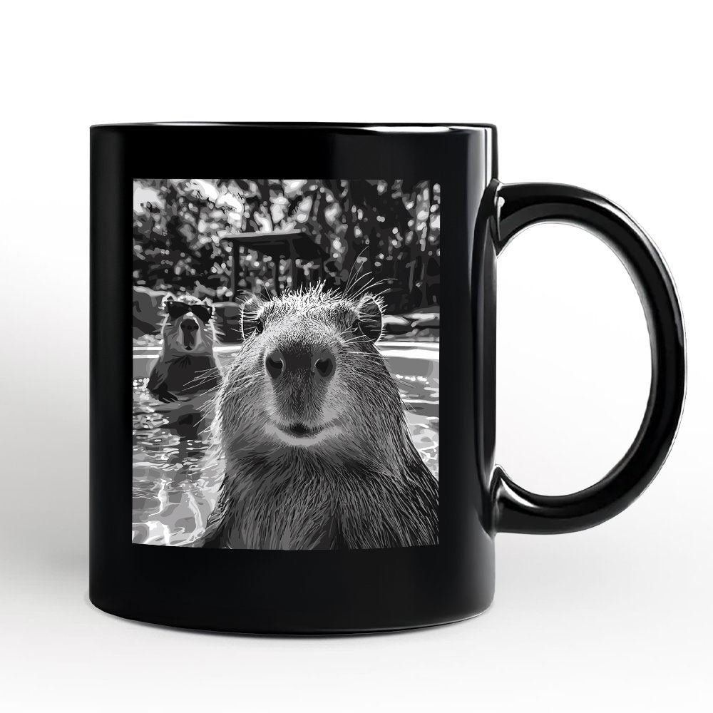 Capybara Selfie Funny Personalized Mug, Meme Animal Photo Style Gift with Custom Name Personalized Ceramic Mug OrnamentallyYou Black Non-Custom 