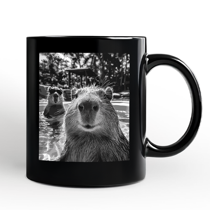 Capybara Selfie Funny Personalized Mug, Meme Animal Photo Style Gift with Custom Name