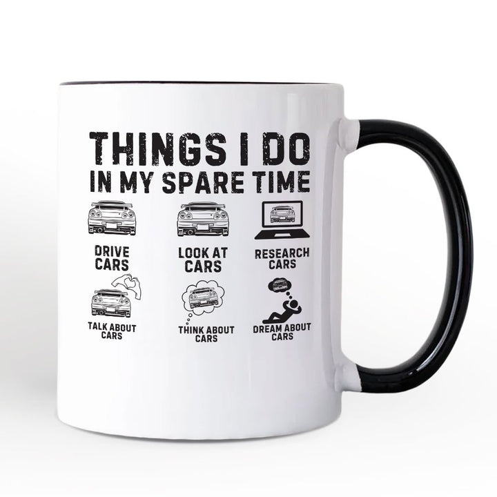 Car Guy Things Funny Personalized Mug, Things I Do In My Spare Time Gift with Custom Name Personalized Ceramic Mug OrnamentallyYou Black Handle Non-Custom 