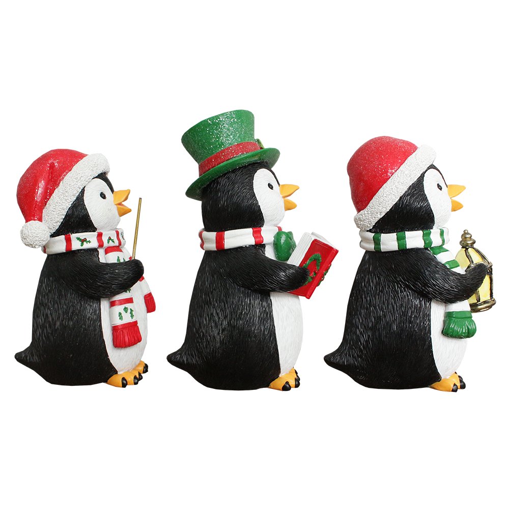 (Pre-Order) Carroling Penguin Trio Set of Christmas Figurines, 6" Winter Holiday Statue Set of Three Resin Statues OrnamentallyYou 