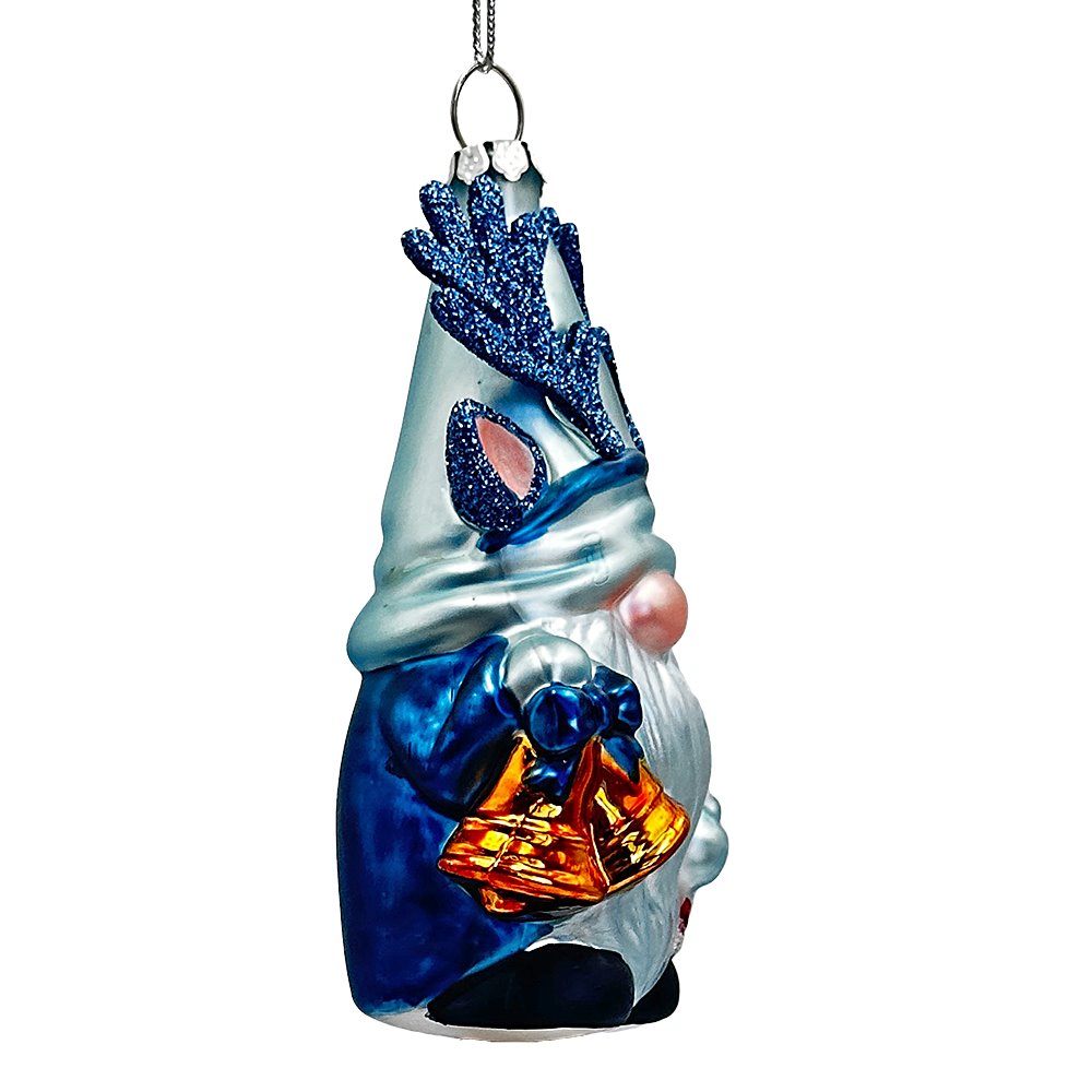 Charming Blue Gnome with Antlers Glass Christmas Ornament Glass Ornament OrnamentallyYou 