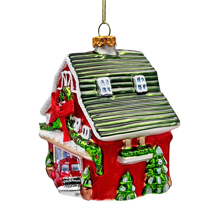Charming Farmhouse Cabin Glass Christmas Ornament, Winter Rural Home Holiday Tree Decor Glass Ornament OrnamentallyYou 