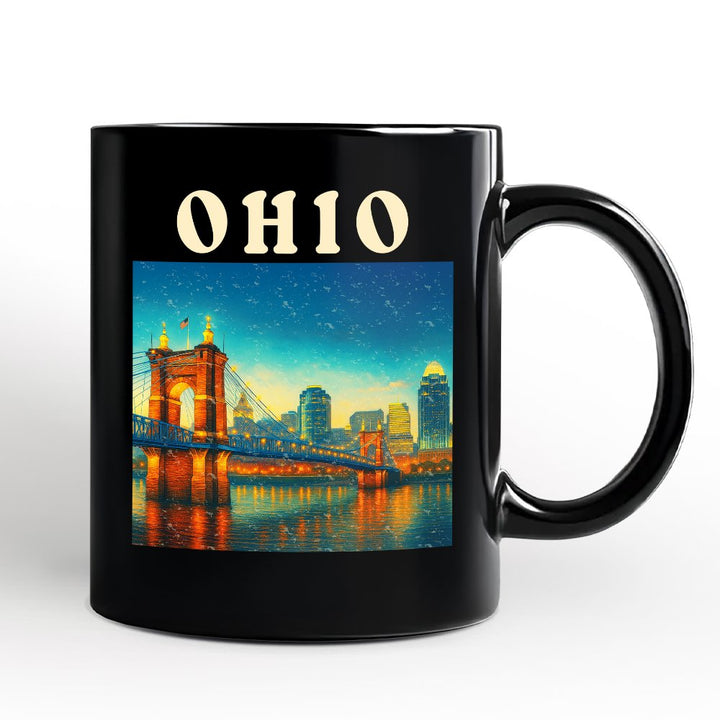 Charming Ohio State Cityscape and Landmark Personalized Mug, Cincinnati Night Bridge Gift and Midwest Skyline Souvenir with Custom Name Personalized Ceramic Mug OrnamentallyYou Black Non-Custom 
