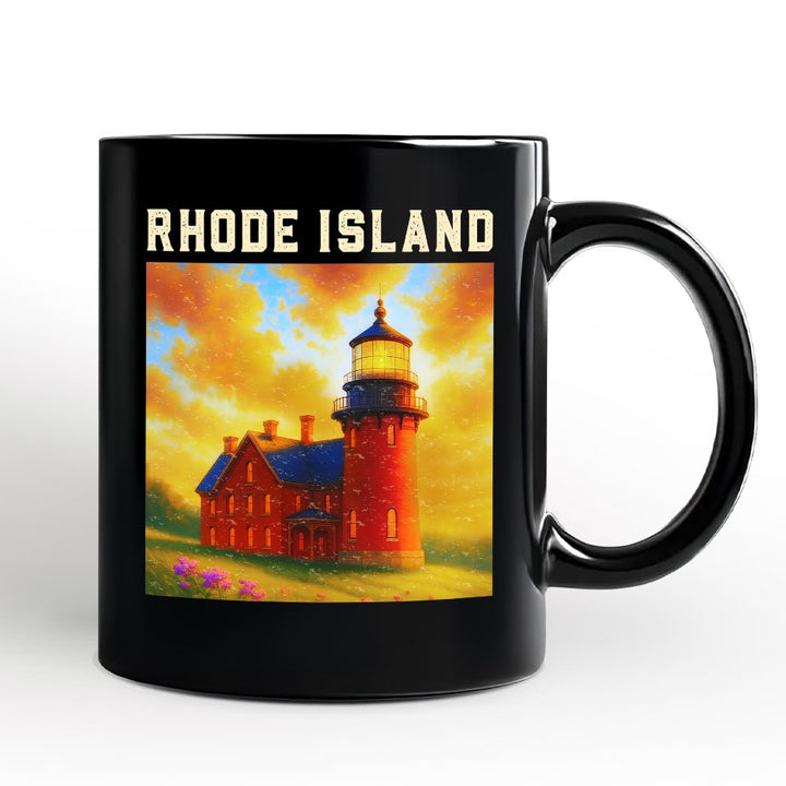 Charming Rhode Island State Southeast Lighthouse Personalized Mug, Block Island Coastal Landmark Gift and Seaside Souvenir with Custom Name Personalized Ceramic Mug OrnamentallyYou Black Non-Custom 