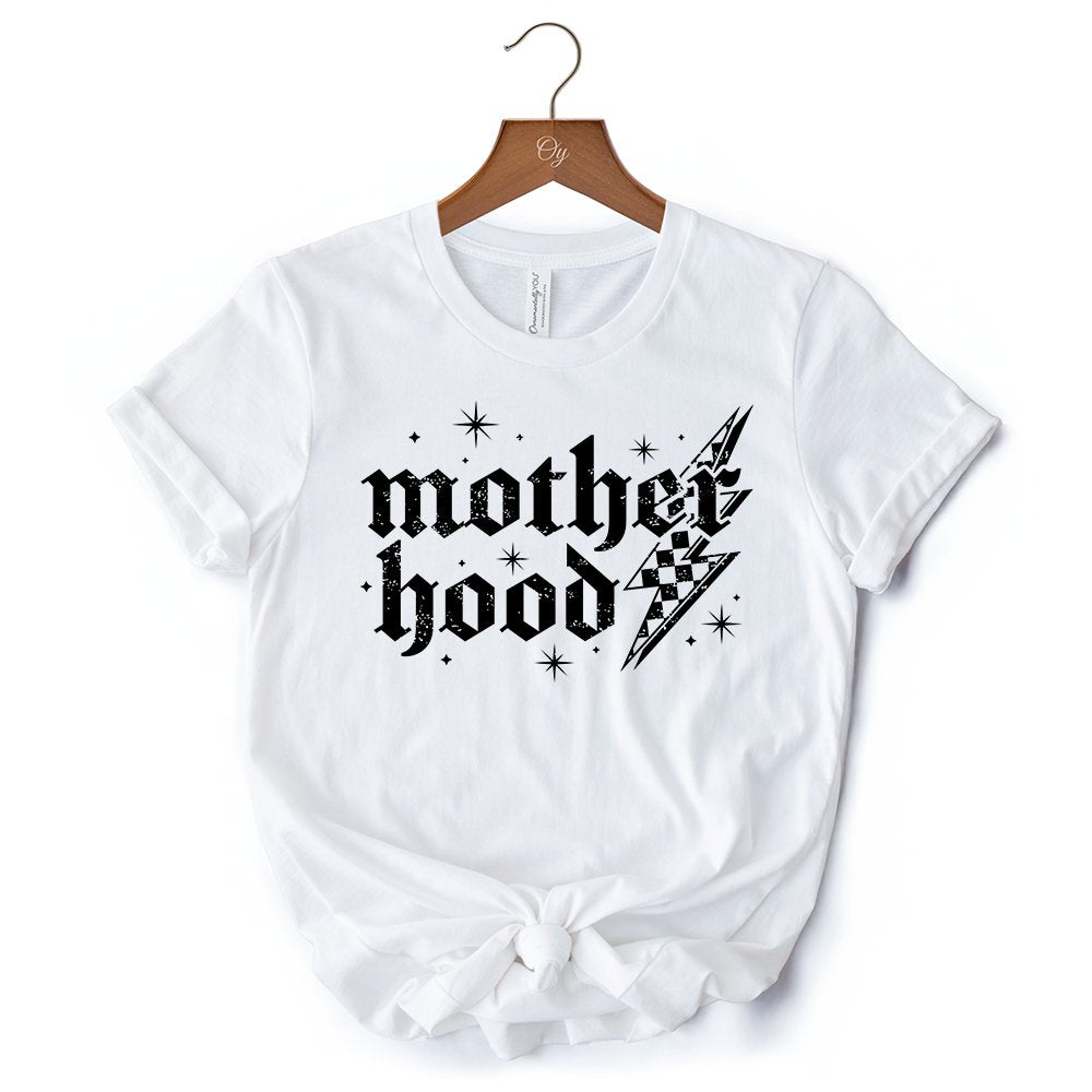 Checkered Motherhood Lightning T-Shirt, Black and White Retro Tee for Strong Mothers T-Shirts OrnamentallyYou 