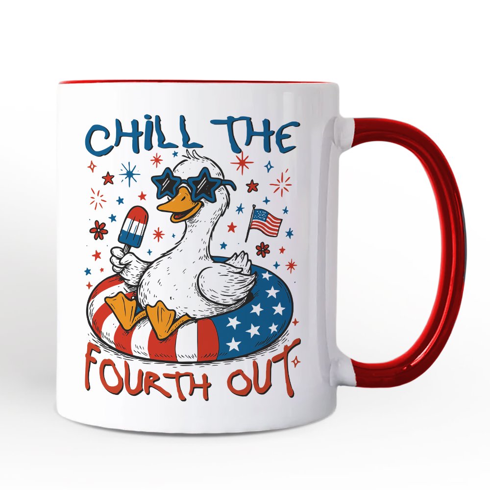 Chill The Fourth Out Goose Personalized Mug, Funny Patriotic 4th of July Gift with Custom Name Personalized Ceramic Mug OrnamentallyYou Red Handle Non-Custom 