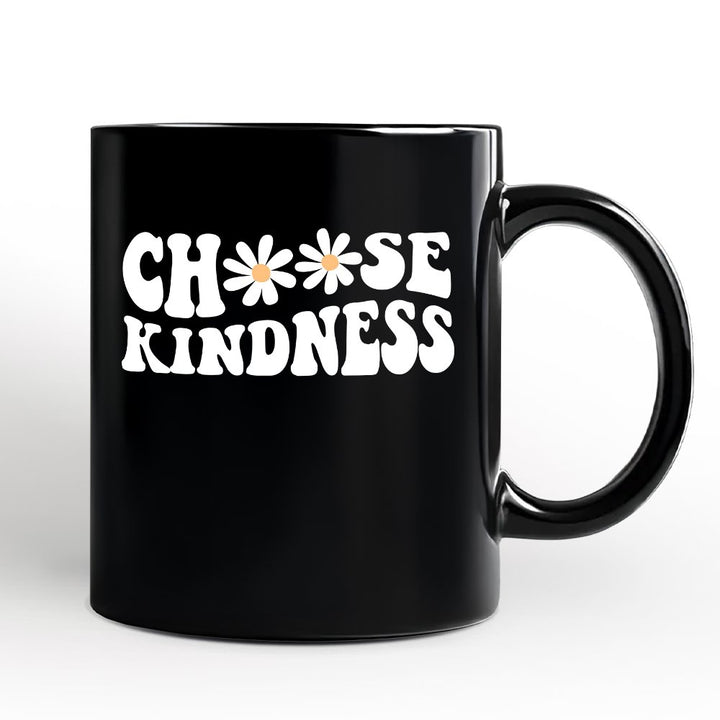 Choose Kindness Daisies Personalized Mug, Retro Groovy Positive Quote Gift with Custom Name Personalized Ceramic Mug OrnamentallyYou Black Non-Custom 