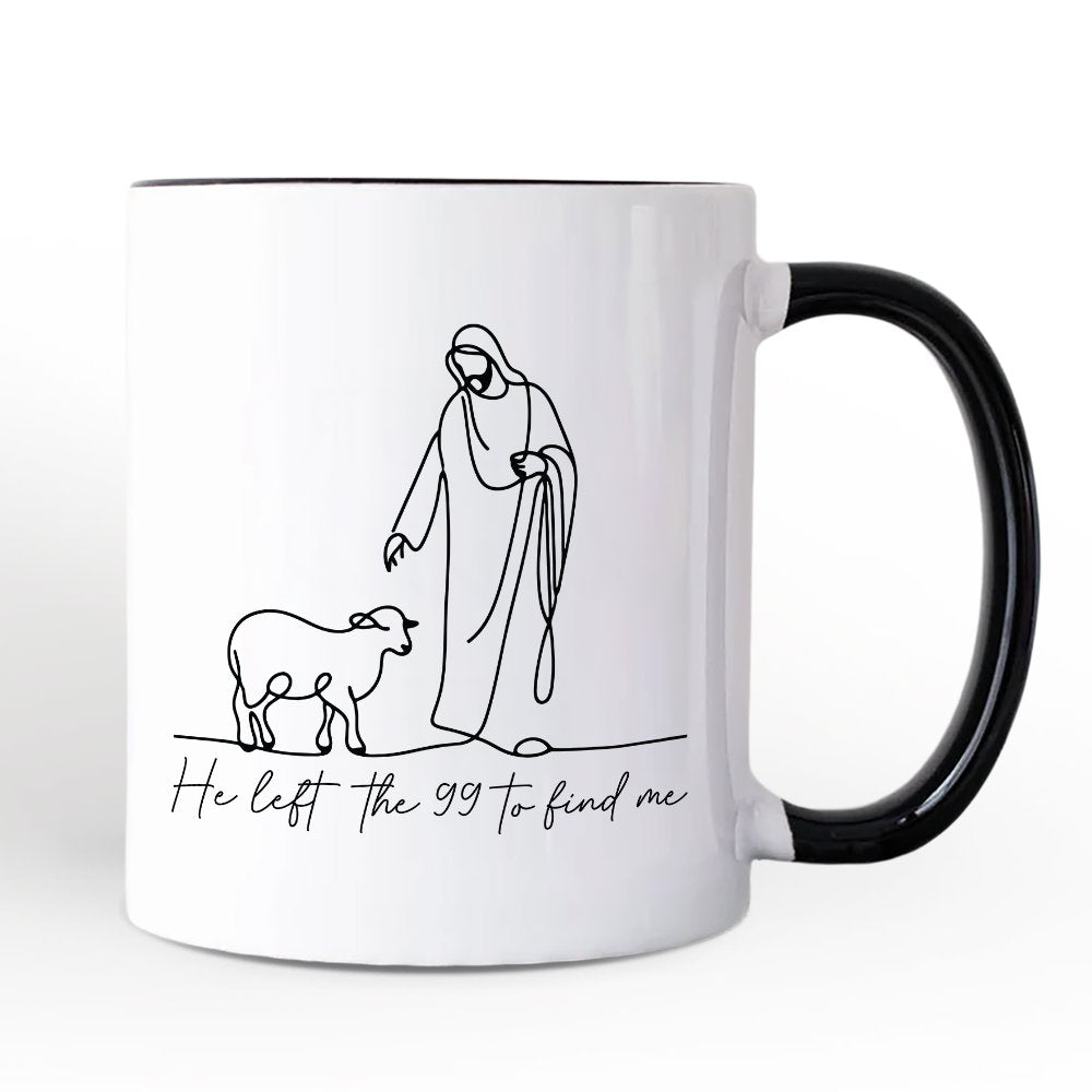 Christian Minimalist Line Art Personalized Mug, He Left the 99 to Find Me Bible Verse Faith Gift with Custom Name Personalized Ceramic Mug OrnamentallyYou White - Black Non-Custom 