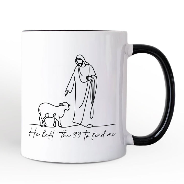 Christian Minimalist Line Art Personalized Mug, He Left the 99 to Find Me Bible Verse Faith Gift with Custom Name Personalized Ceramic Mug OrnamentallyYou White - Black Non-Custom 