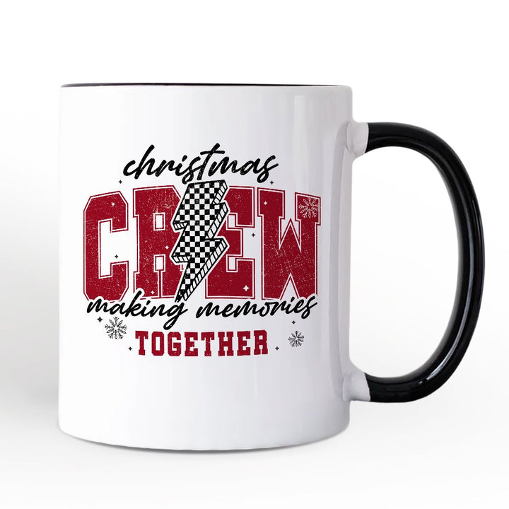 Christmas Crew Making Memories Together Personalized Mug, Checkered Lightning Retro Holiday Gift with Custom Name Personalized Ceramic Mug OrnamentallyYou White - Black Non-Custom 